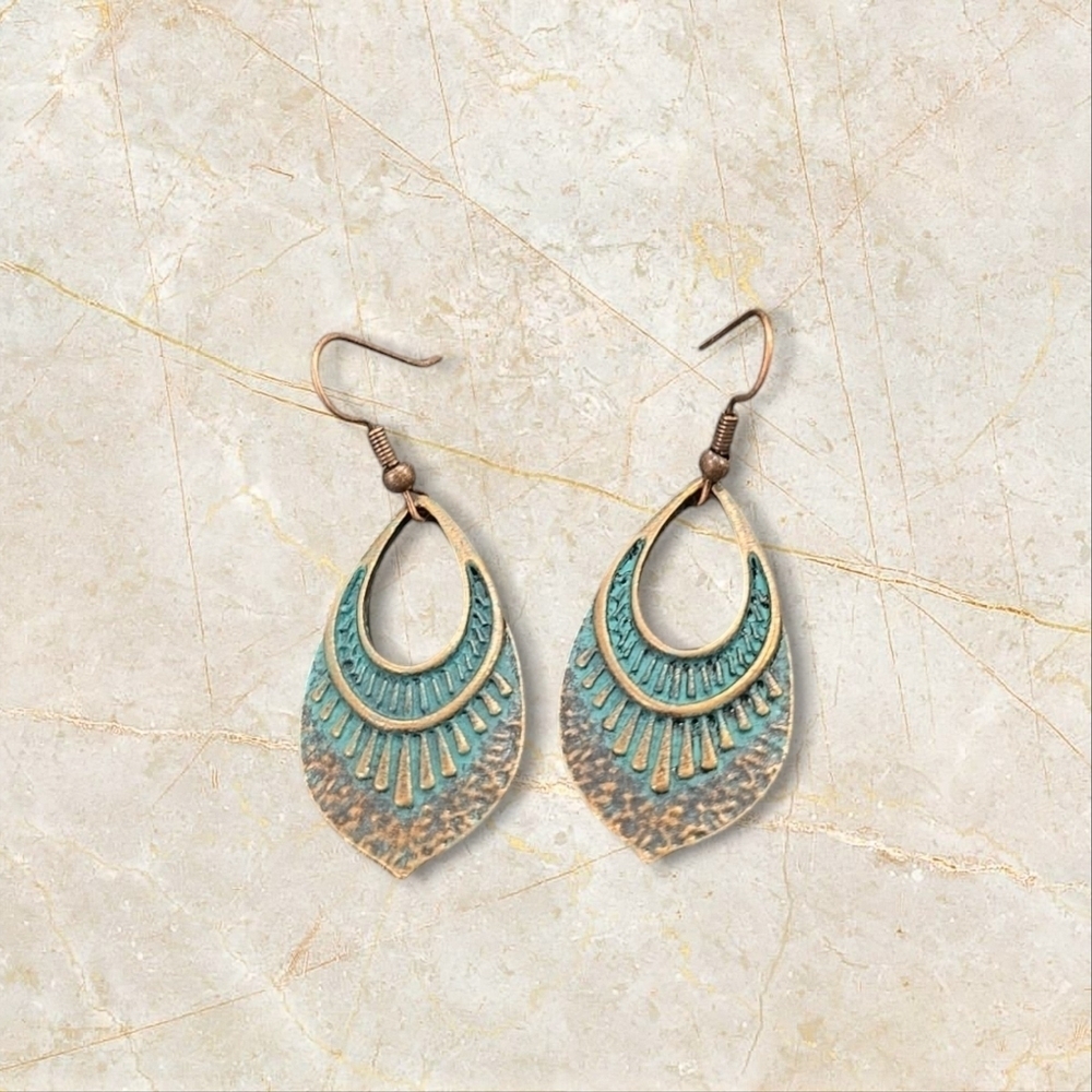 Bohemian Turquoise Blue and Gold Filigree Earrings